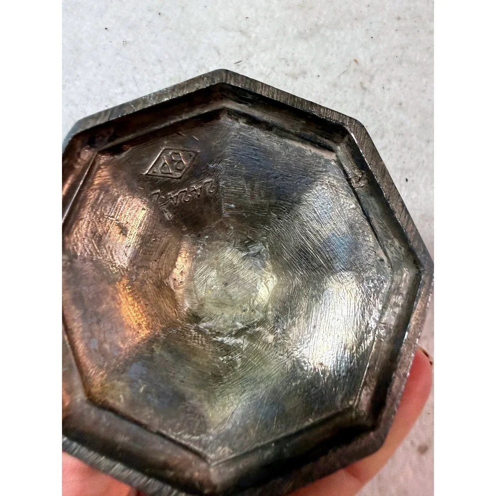 Vintage Benedict Proctor Candlestick Holder Silver Hexagonal Metal 2424 MCM Deco